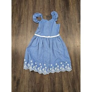 Zunie Girl Blue Eyelet Floral Scallop Hem Dress Girls XL 14/16 ND555942T